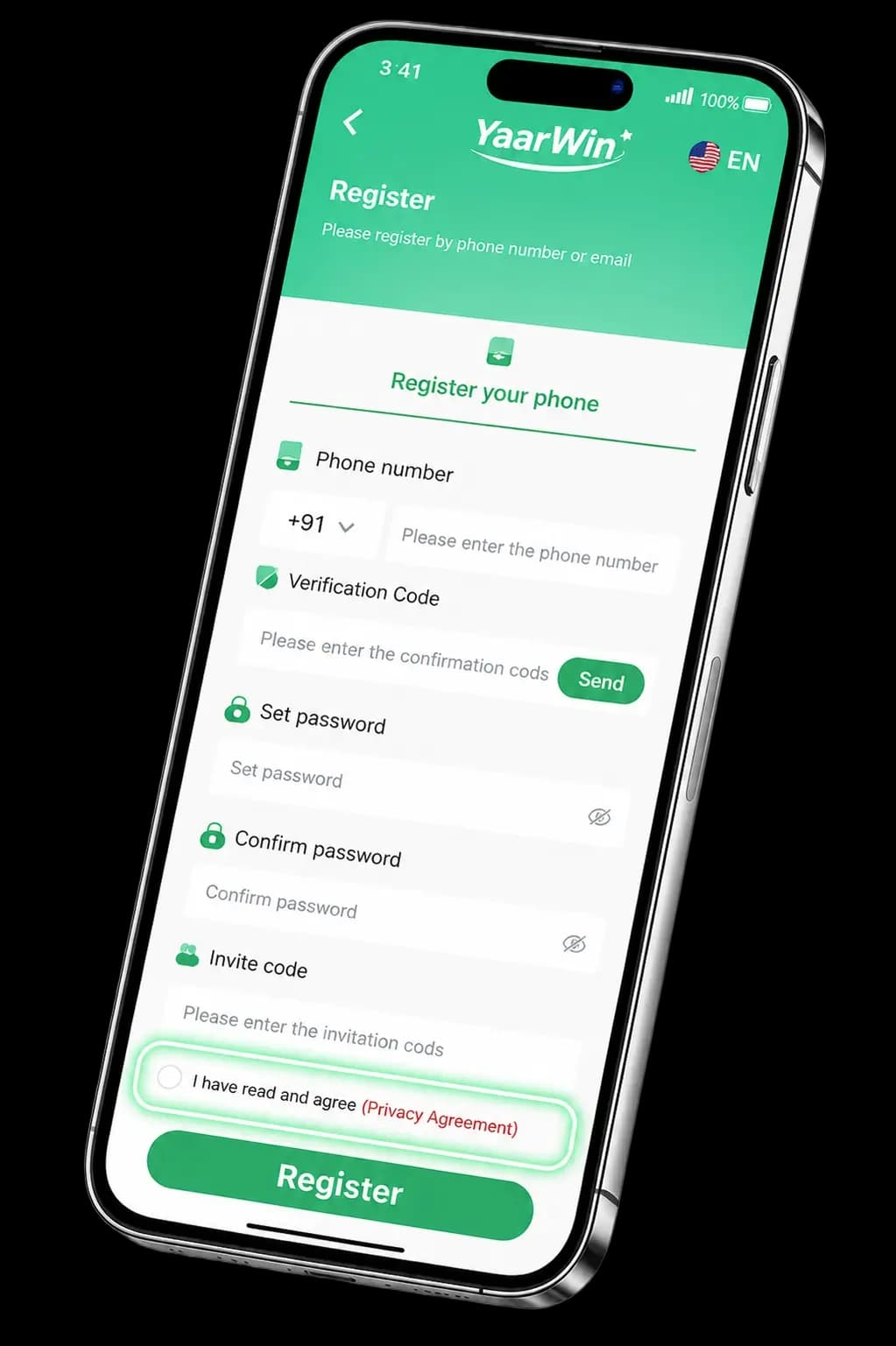 YaarWin registration — privacy agreement