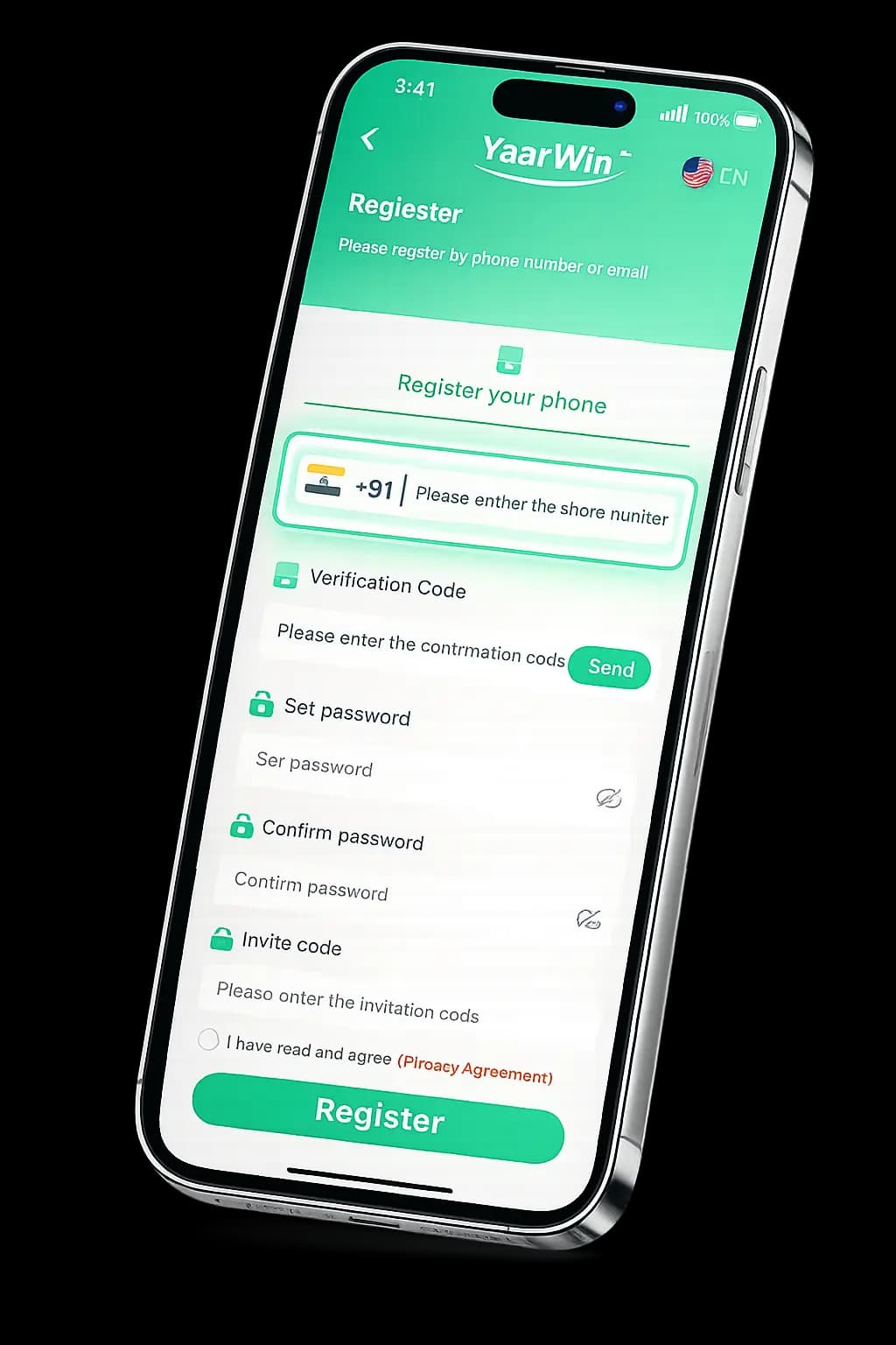 YaarWin registration — phone number