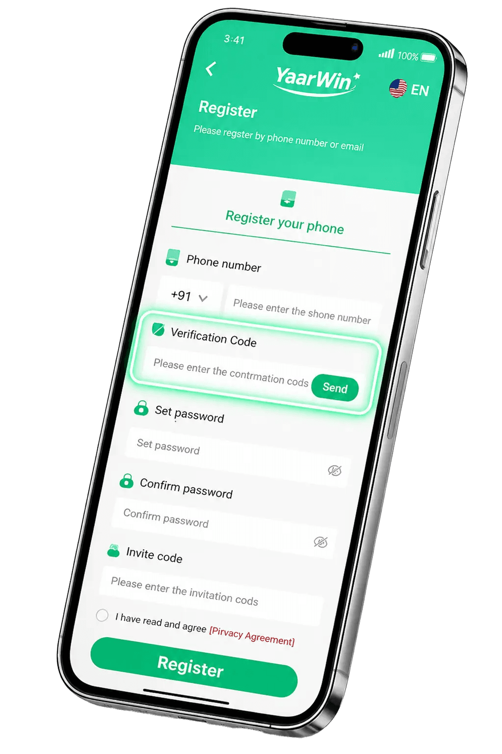 YaarWin registration — OTP verification