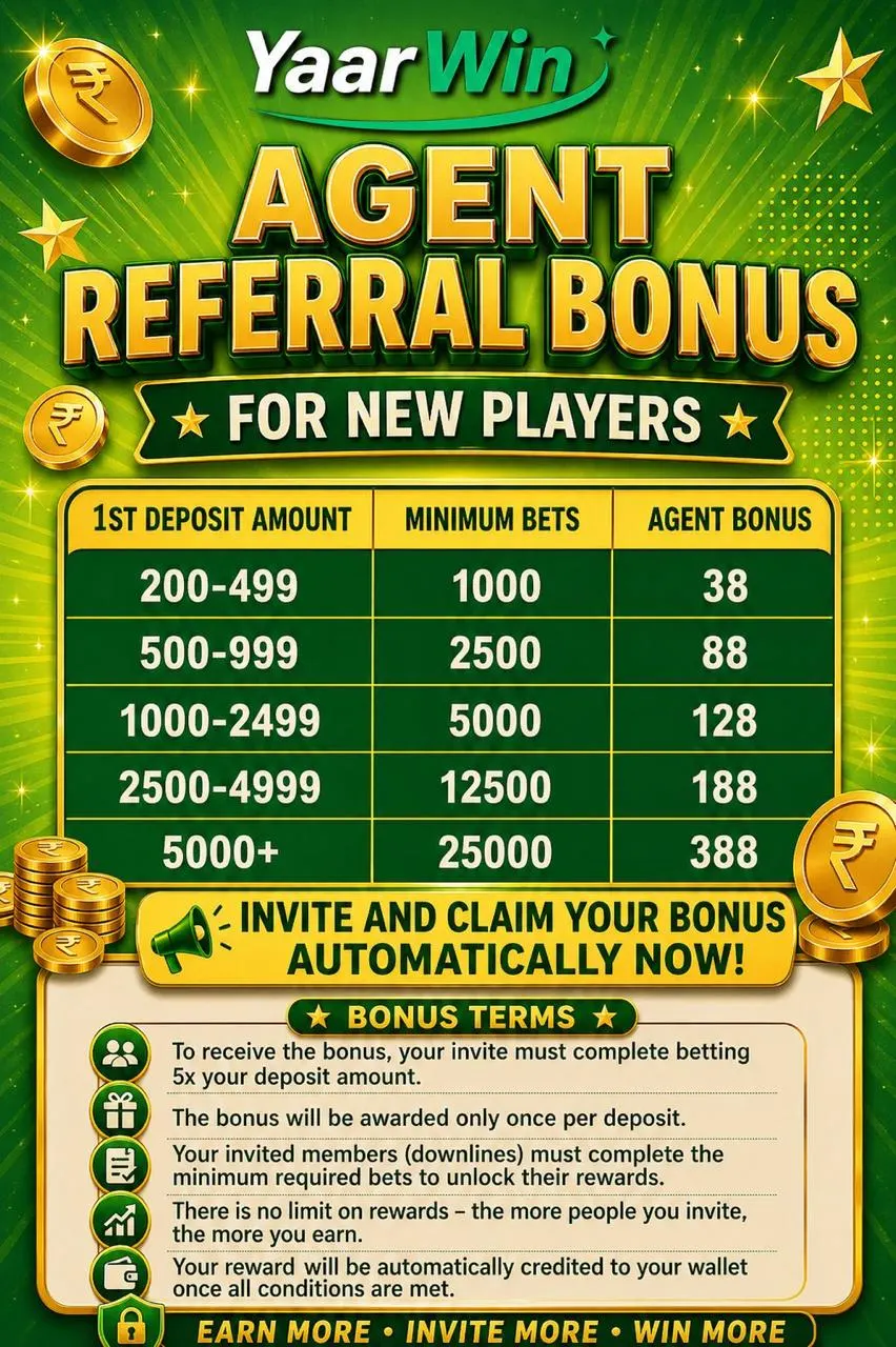 YaarWin Agent Referral Bonus — Earn bonus for every player you invite