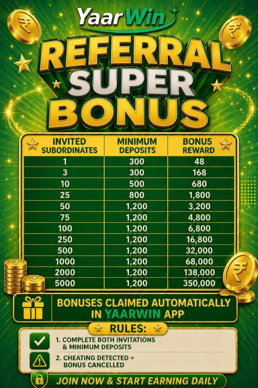 YaarWin Referral Super Bonus — Massive rewards for inviting friends
